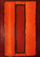 Colorblocks #23. New York Style art in metro Detroit. Large paininting in colors of red and orange. 