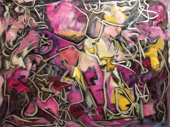 Opus Number 16: Original Abstract Painting: Magenta and Silver
