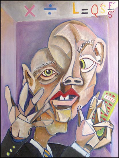 Numbers Guy #13 Picasso's Accountant: Satirical abstract portraits about Wall Street and Business by James Homer Brown - an award winning Michigan artist and member of the Detroit Art Scene.