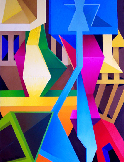 Detroit Renaissance #14: Coloful Geometric Abstract Oil Painting by: James Homer Brown. New York style art from metro Detroit. James Homer Brown, member of the Detroit Art Scene paints colorful urban paintings for corporations, individuals and the movie industry. 